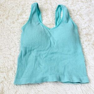 Aqua Ribbed Cropped Knit Tank Top